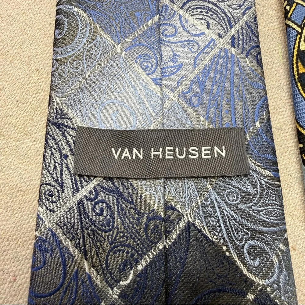 Van Heusen Blue & BSL Blue & Yellow Artistic Ties